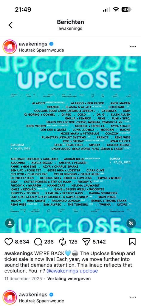 Awakenings upclose 17 mei 2 tickets, Tickets en Kaartjes