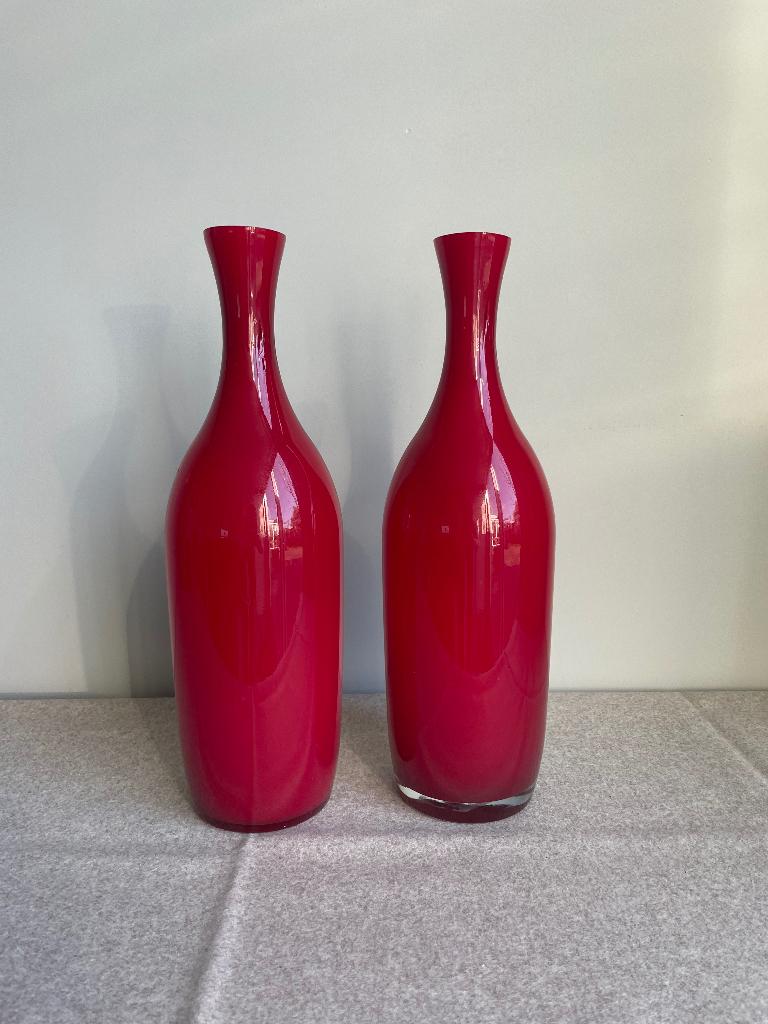 Vazen (2st) glas rood 39 cm, Ophalen, Minder dan 50 cm, Rood, Glas