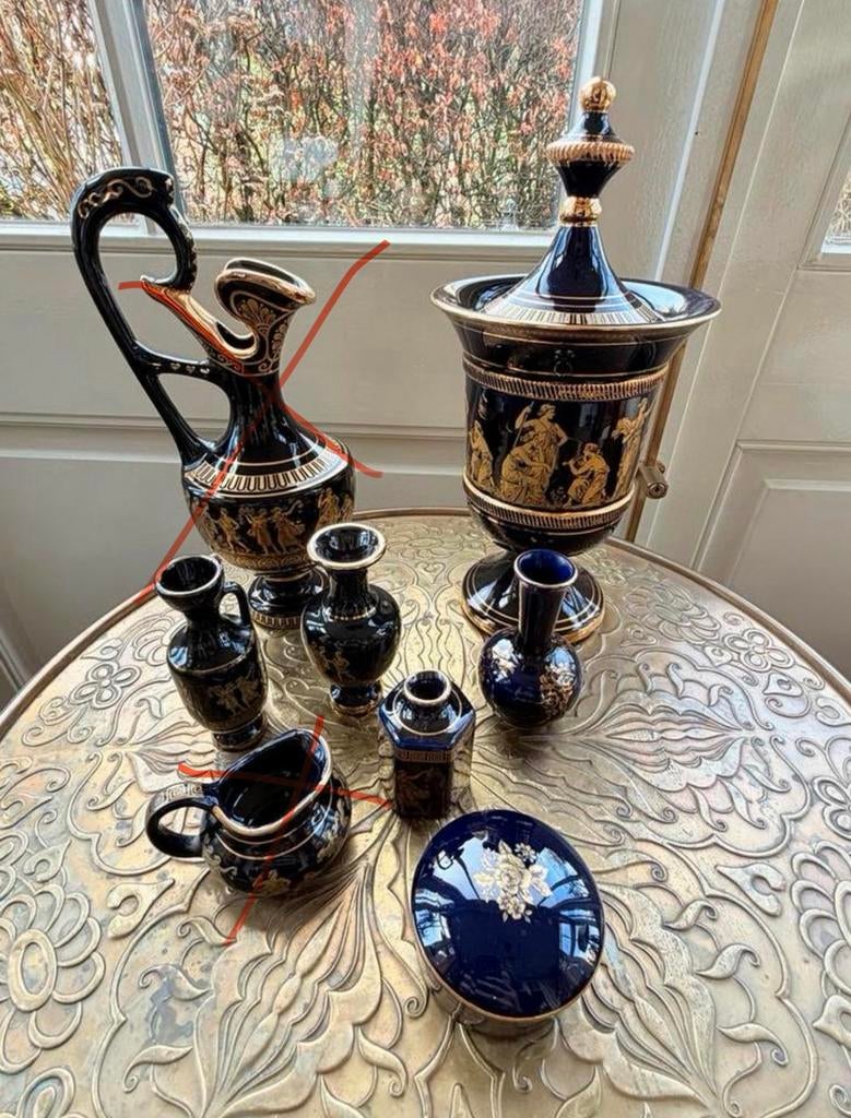 Griekse Vazen Set met 24K Goud, Ophalen of Verzenden