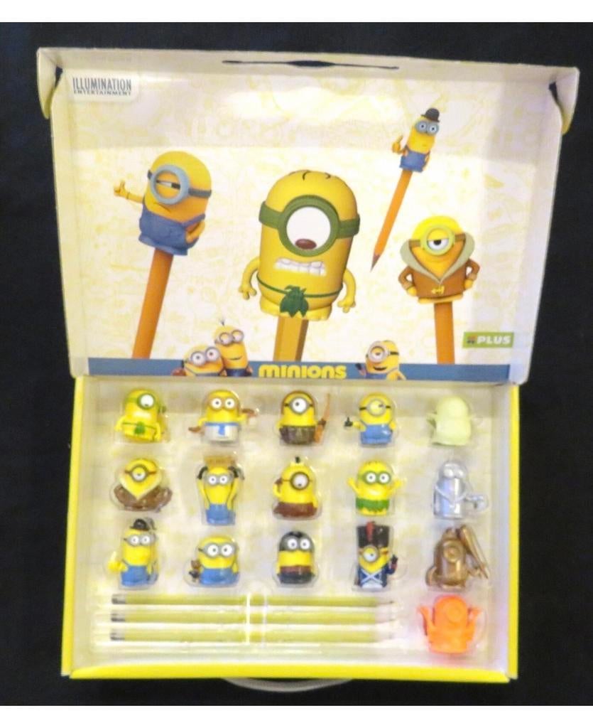 Minions verzamelbox met figuren en potloden, Verzamelen, Poppetjes en Figuurtjes, Ophalen of Verzenden, Zo goed als nieuw