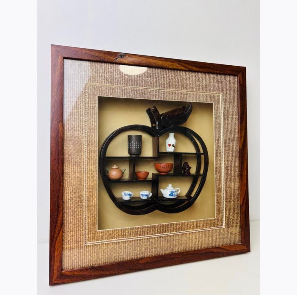 Chinese ingelijste miniatuur curio shelp vitrinelijst, Ophalen of Verzenden