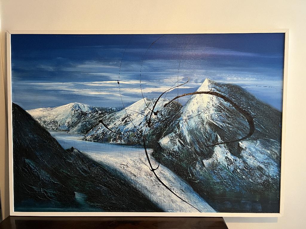 Indonesisch modern ingelijst schilderij van vulkaan Bromo, Ophalen of Verzenden