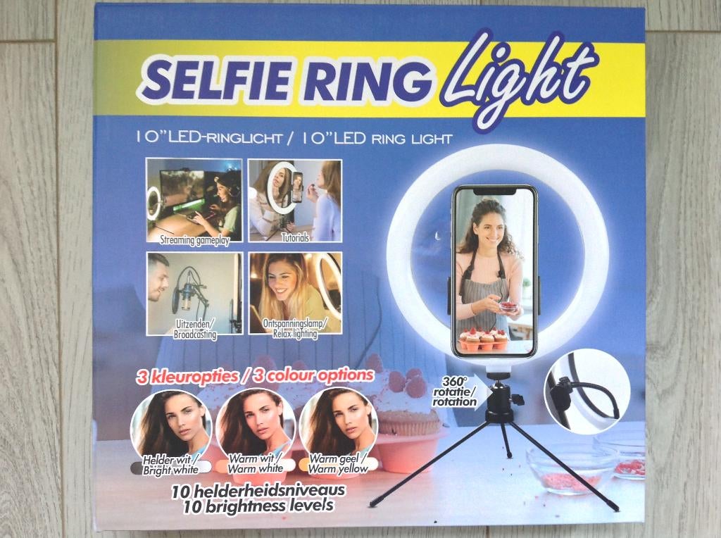 Selfiering nieuw 10 inch led met USB en telefoonhouder nieuw, Ophalen of Verzenden, Nieuw, Minder dan 150 cm, Driepoot