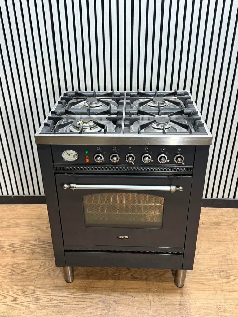 Luxe Boretti Fornuis 4 pits antraciet/chroom 70x60 cm, Fornello Esperta, Refurbished, Energieklasse A of zuiniger, Gas