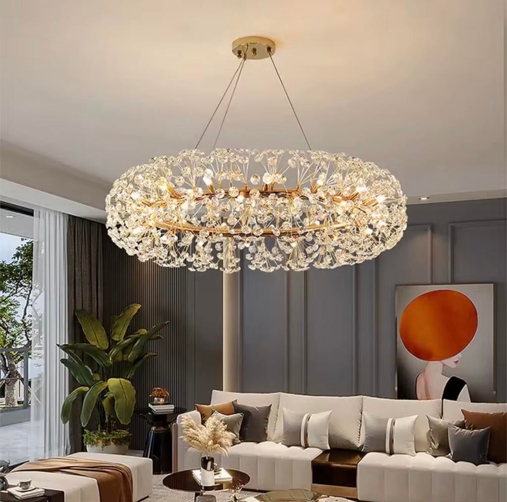 Luxe Kristallen Kroonluchter Dandelion Design Goud, Verzenden, Glas, Minder dan 50 cm, Nieuw