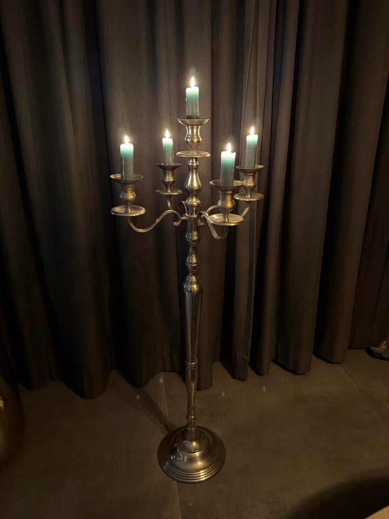 Elegante 5-armige kandelaar, 120cm hoog, Huis en Inrichting, Woonaccessoires | Kandelaars en Kaarsen, Ophalen, Gebruikt, Grijs