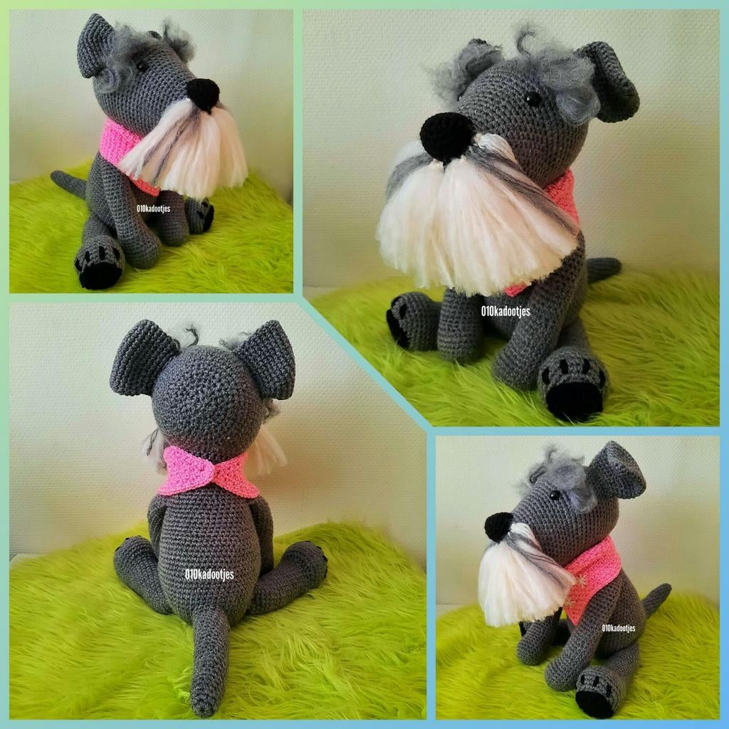 Nieuwe zelfgehaakte knuffel. Lieve hond. Schnauzer., Hobby en Vrije tijd, Breien en Haken, Ophalen of Verzenden, Haken, Overige typen
