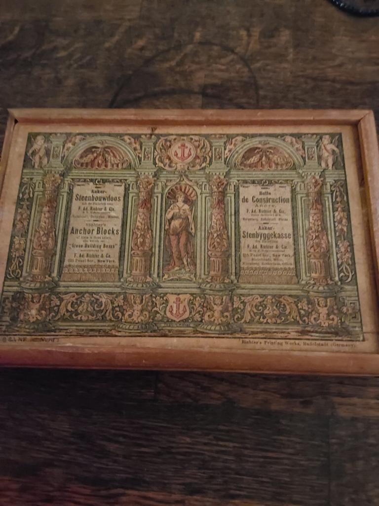 Antieke Anker Steenbouwdoos in Houten Kist, Ophalen of Verzenden