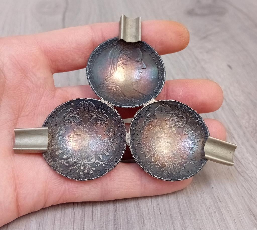 asbak 3 munten maria theresia oostenrijk 1780, Ophalen of Verzenden