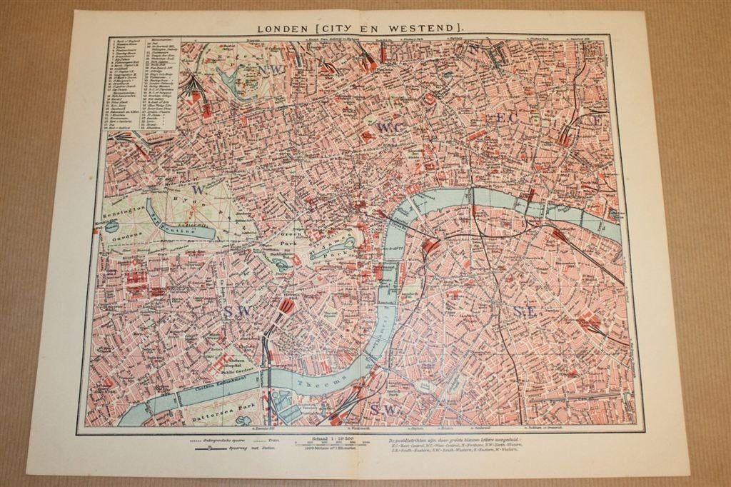Antieke kaart/plattegrond - Londen [City en Westend] 1900, Gelezen, Ophalen of Verzenden, Landkaart, 1800 tot 2000
