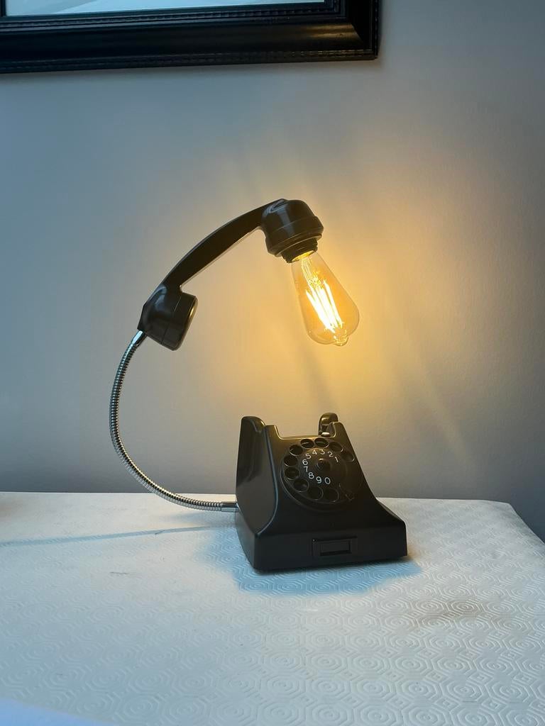 Prachtige bakelieten oude zwarte PTT telefoon lamp, Ophalen of Verzenden, Zo goed als nieuw, Minder dan 50 cm