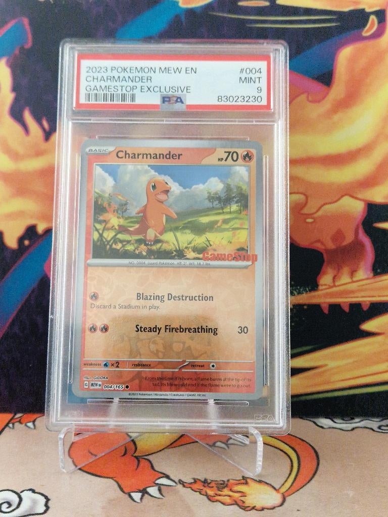 PSA 9 Charmander - Mew 151 - Gamestop Exclusive Promo, Ophalen of Verzenden, Nieuw, Losse kaart, Foil