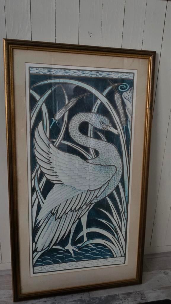 Walter Crane zwanen schilderij 60 bij 105, Antiek en Kunst, Kunst | Schilderijen | Klassiek, Ophalen