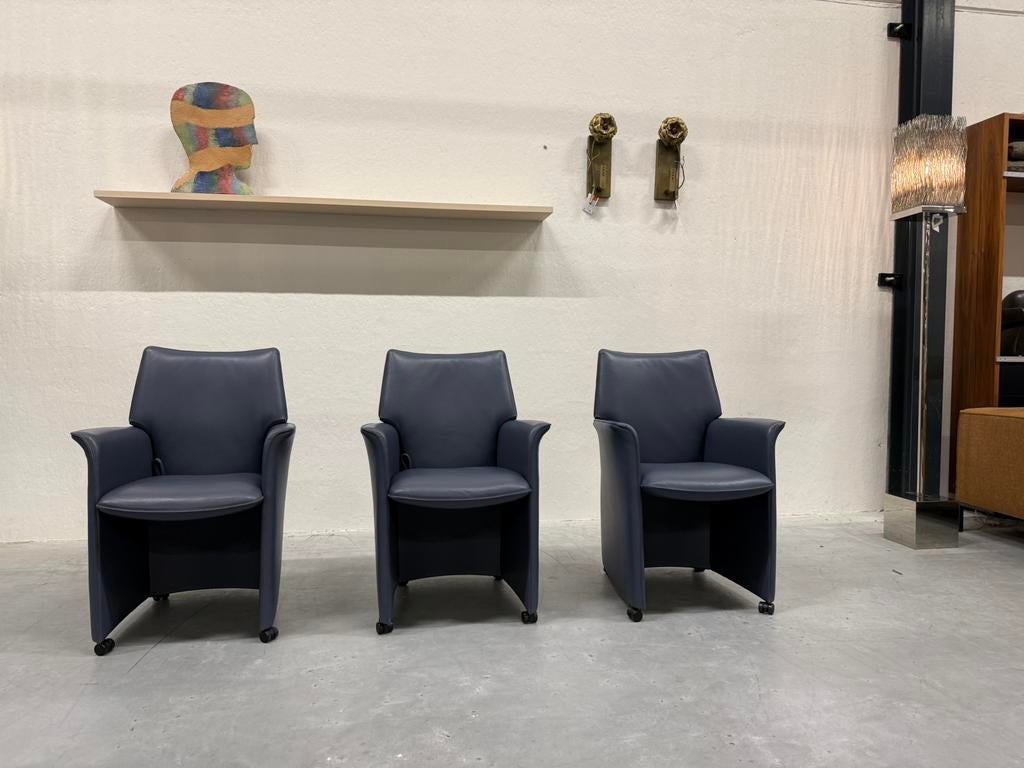 3 Nieuw Leolux Tamarinde Eetkamerstoel Senso Tempest Stoel, Leolux, Drie, Blauw, Nieuw