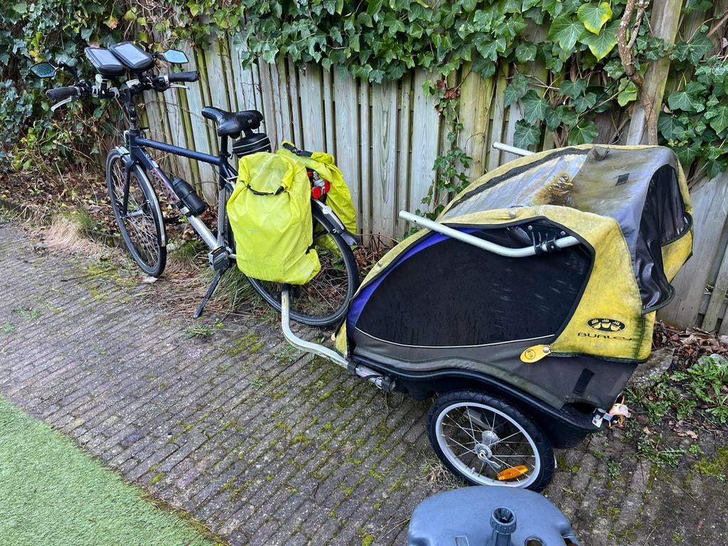 Koga Miyata fiets met Burley fietskar, Ophalen, Gebruikt, Kinderkar, 80 kg of meer