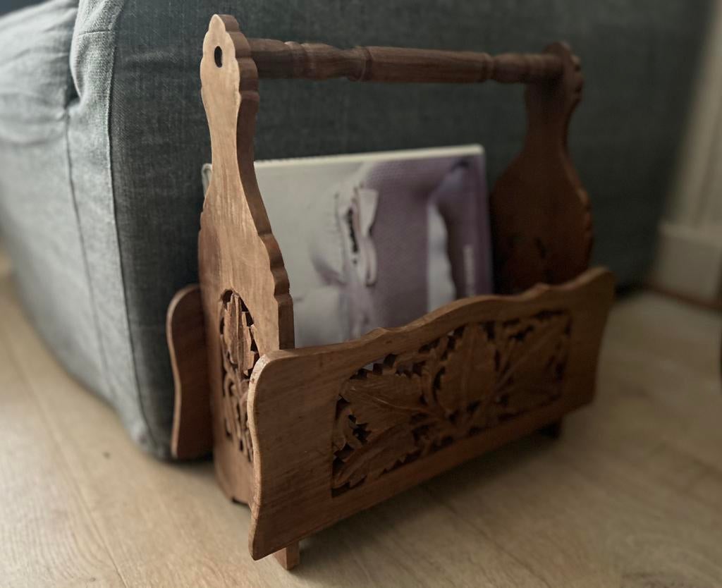 Vintage lektuurbak houtsnijwerk India oosters sober, Antiek en Kunst, Ophalen of Verzenden