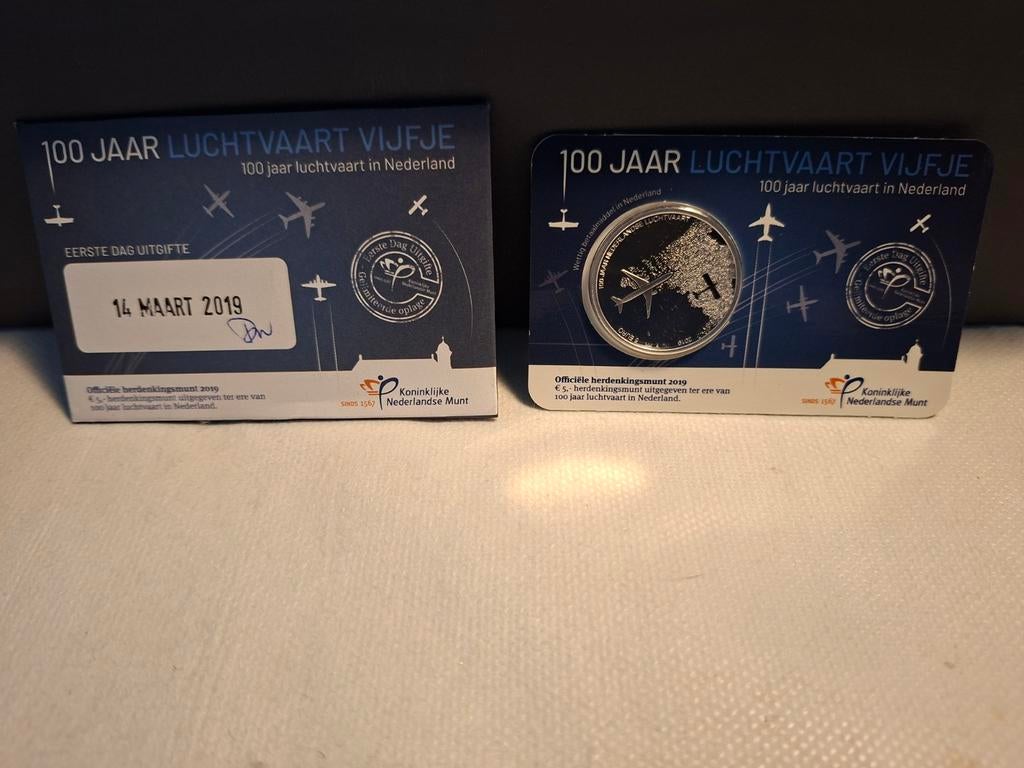 100 Jaar Luchtvaart Vijfje - Eerste Dag Uitgifte, Verzenden, Koningin Beatrix, Euro's, Losse munt