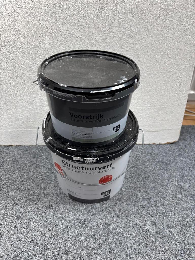 Stuctuur verf en voorstrijk, Doe-het-zelf en Verbouw, Verf, Beits en Lak, Ophalen, Gebruikt, Wit, Verf