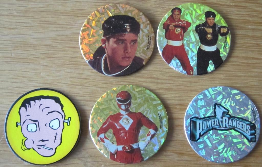 vijf flippo's - Chupa Caps - Black en Red ranger, Verzamelen, Flippo's, Ophalen of Verzenden, Losse flippo's