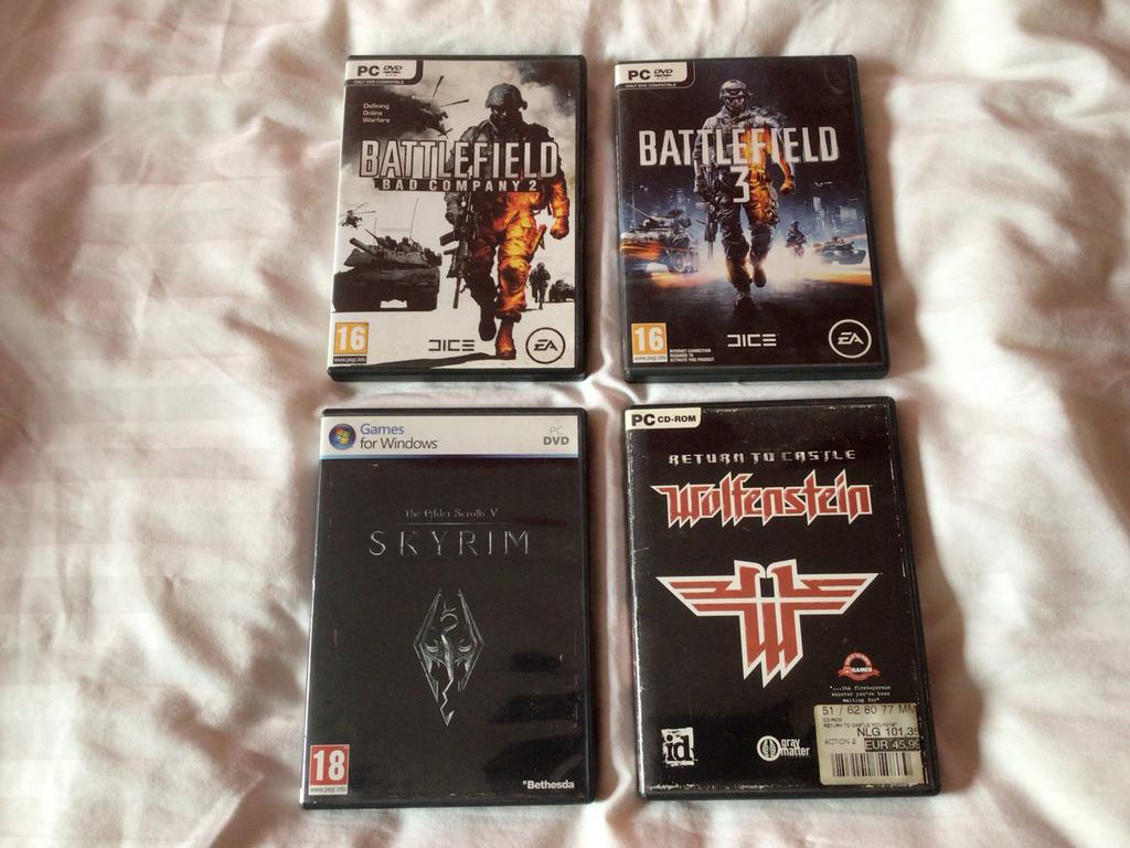PC  CD-ROM Collectie: Battlefield 2en3, Skyrim, Wolfenstein, Spelcomputers en Games, Games | Pc, Online, Gebruikt, Shooter, 1 speler