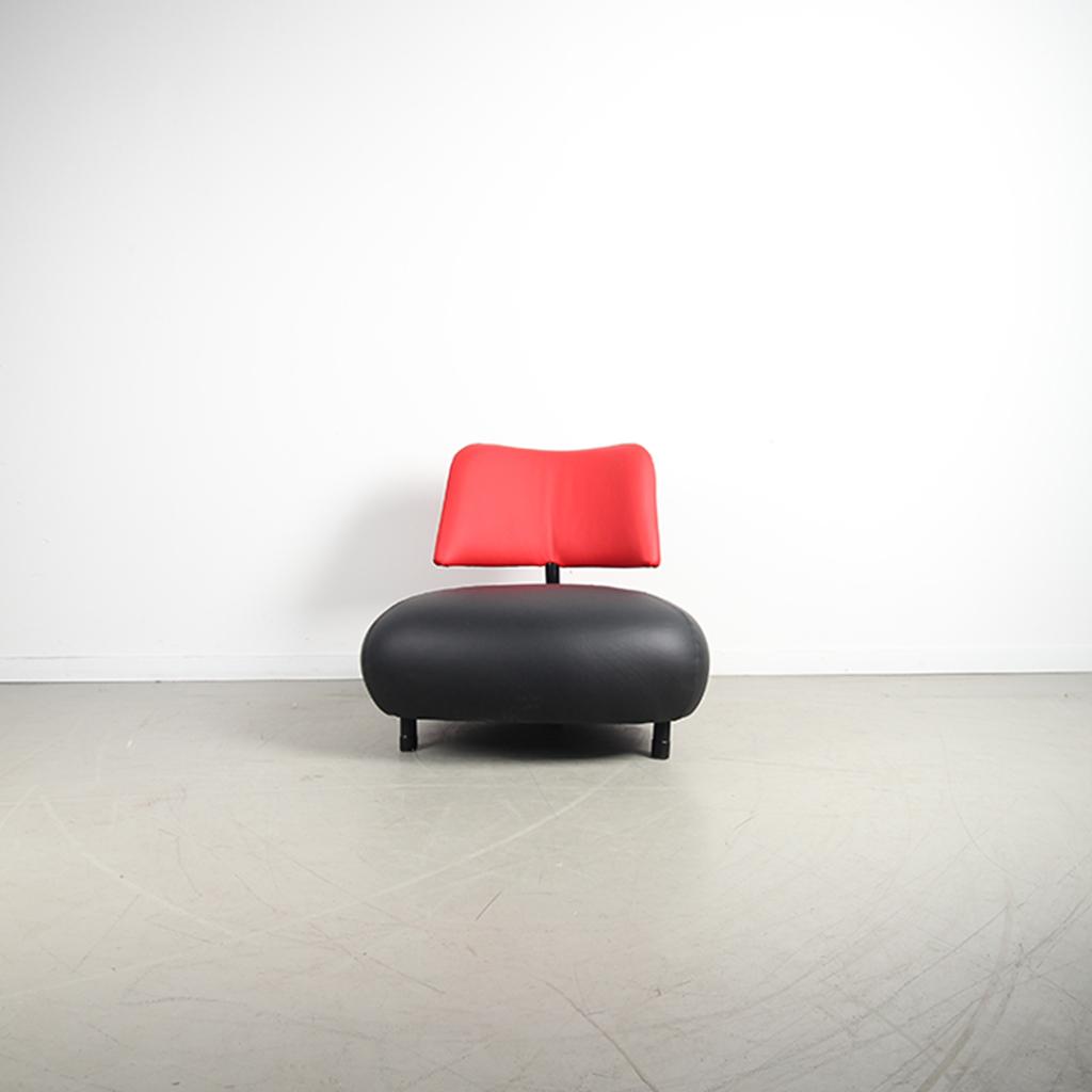 1x Leolux Pallone Fauteuil Zwart/Rood Leer – Zwart, Niet ingevuld, Niet ingevuld, 75 tot 100 cm, Ophalen of Verzenden