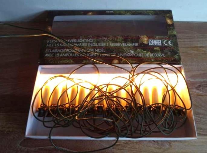 Oude kerstverlichting Hema 15 kaarslampjes kerst, Ophalen of Verzenden, Zo goed als nieuw
