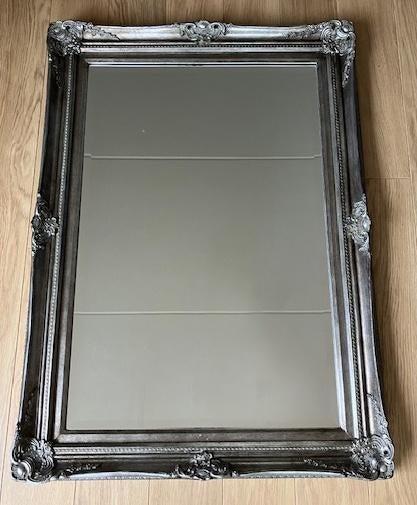 Prachtige grote zilveren barok spiegel, 110x78 cm, Huis en Inrichting, Woonaccessoires | Spiegels, Ophalen, Zo goed als nieuw