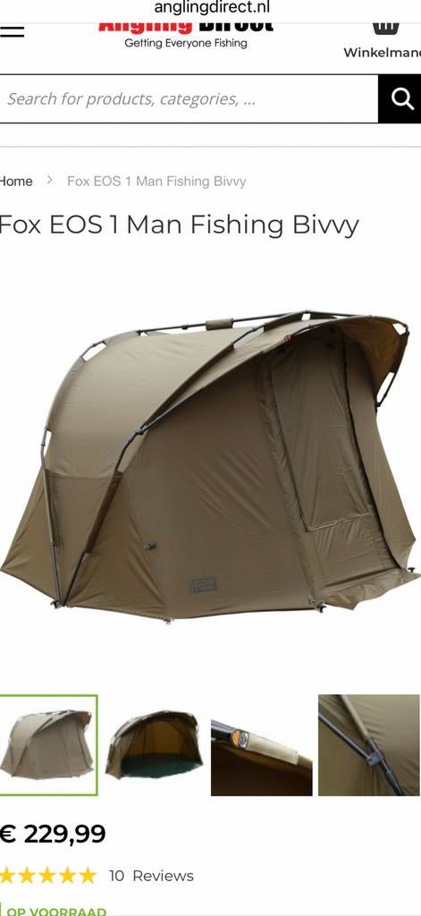 Fox eos 1 man bivie, Watersport en Boten, Ophalen, Zo goed als nieuw, Overige typen