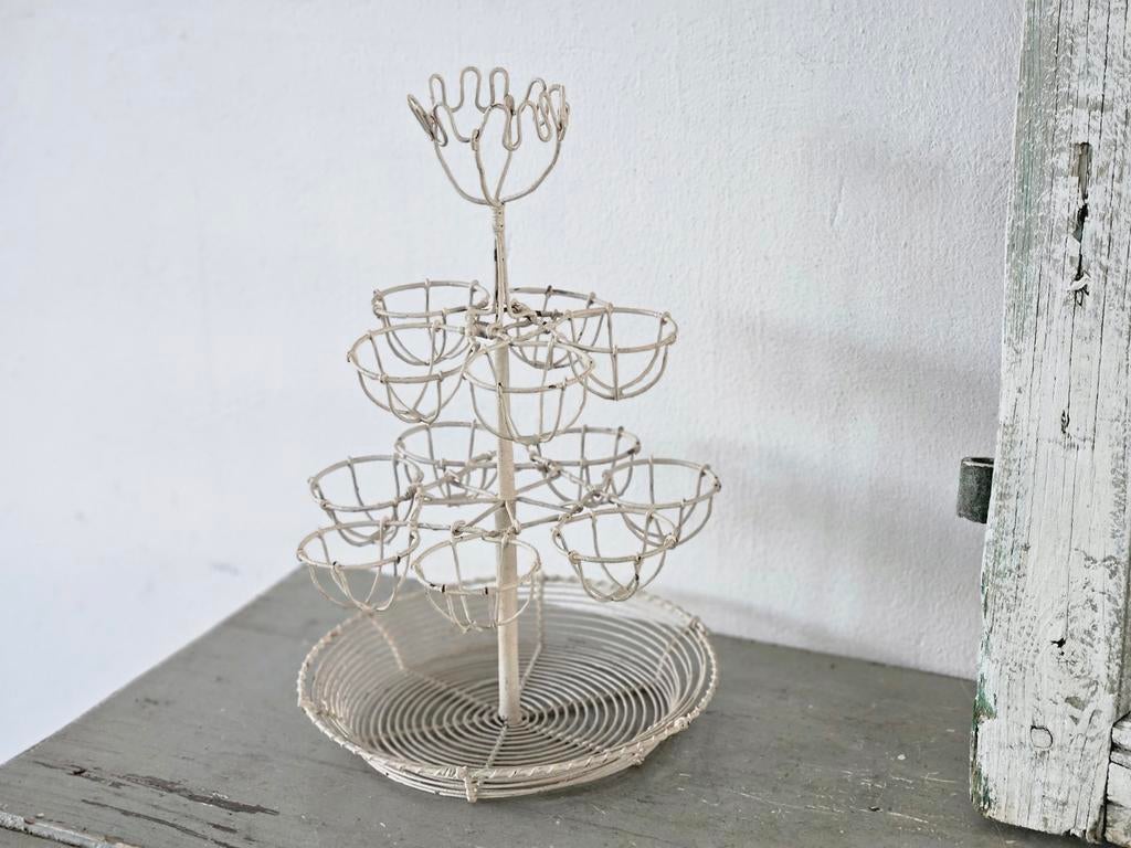 Brocante ijzeren eiermandje eierrekje 30cm.hoog, Ophalen of Verzenden