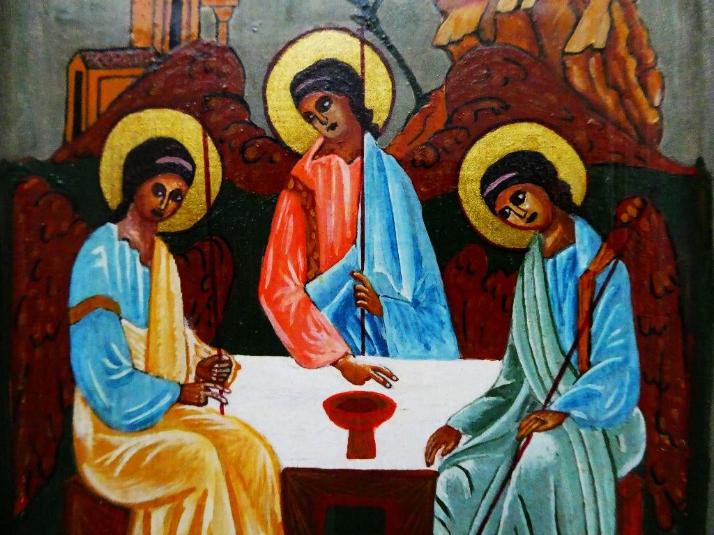 De Heilige Drie Eenheid handgeschilderd aureool goudverguld, Ophalen of Verzenden