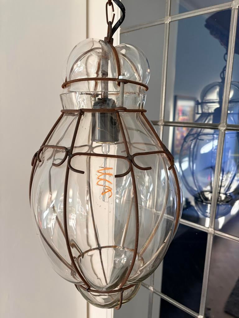 Vintage Venetiaanse Hanglamp - Glas en Metaal, Huis en Inrichting, Lampen | Hanglampen, Gebruikt, Minder dan 50 cm, Glas, Ophalen of Verzenden