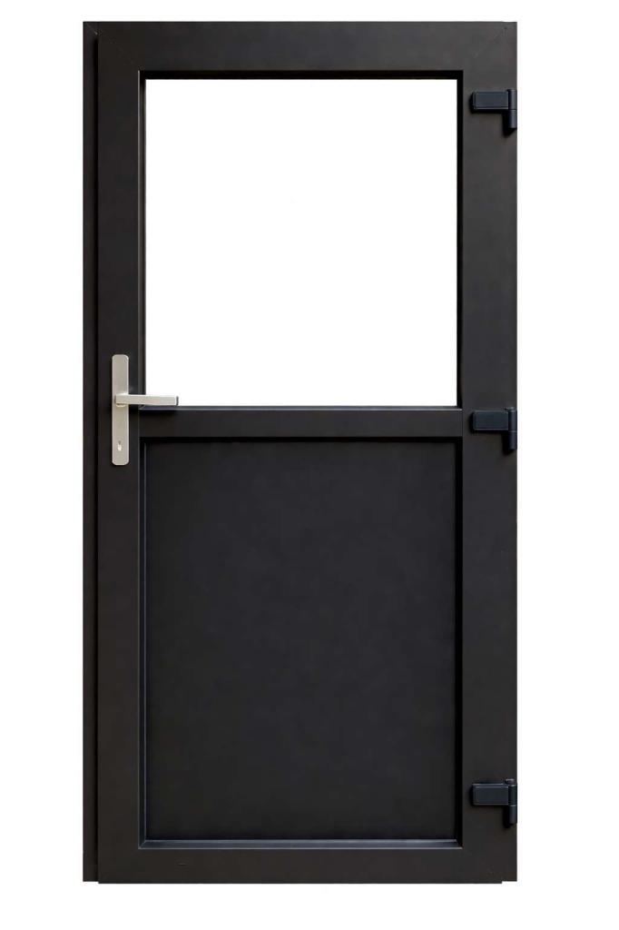 Kunststof deur 1/2 glas Antraciet Klink Rechts, Niet ingevuld, Kunststof, Deurkozijn, Niet ingevuld