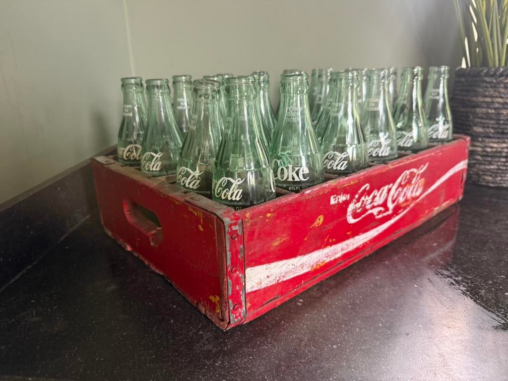 Vintage oude originele Coca Cola krat incl flesjes, Ophalen, Gebruikt
