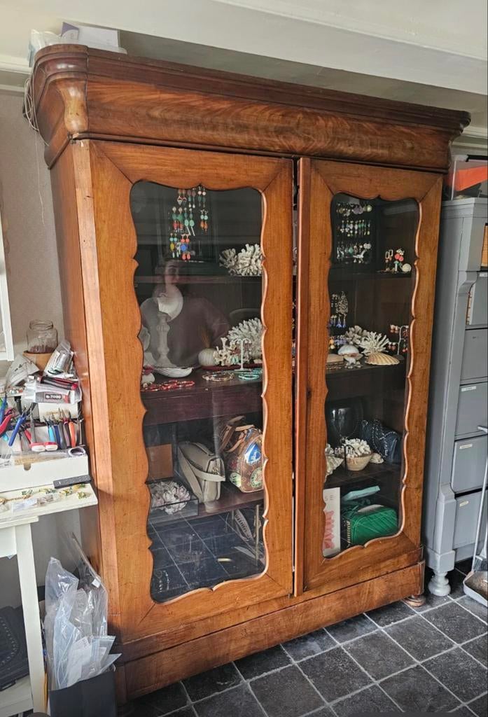 Biedermeier vitrinekast - demontabel met nieuwe achterwand, Ophalen, Gebruikt, 100 tot 150 cm, 200 cm of meer