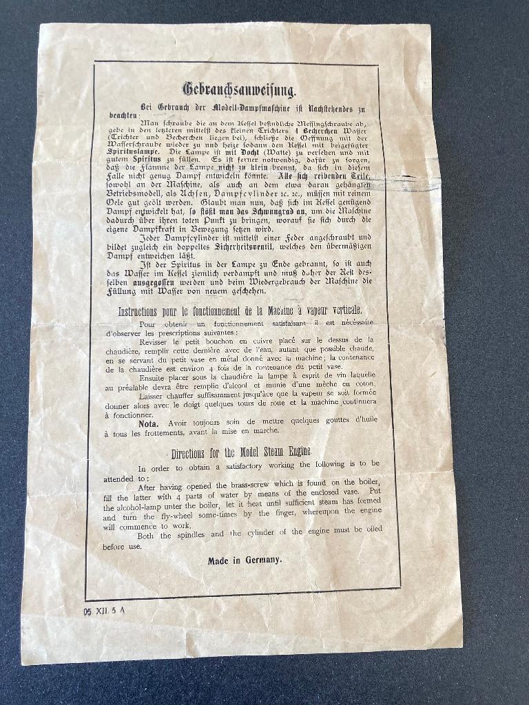 Antieke 1910 gebruiksaanwijzing E.P. staande stoommachine, Ophalen of Verzenden
