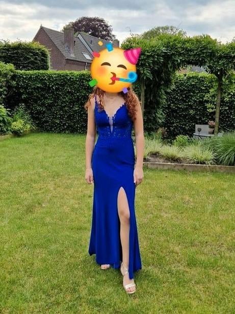 Mascara London Galajurk Koningsblauw met Sierkralen Maat S, Kleding | Dames, Gelegenheidskleding, Zo goed als nieuw, Galajurk