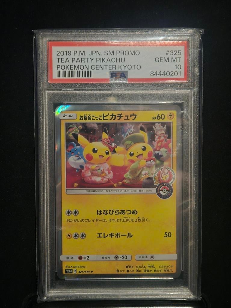 Psa 10 Pokémon Tea Party Pikachu 325/SM-P promo kaart kyoto, Ophalen of Verzenden, Zo goed als nieuw