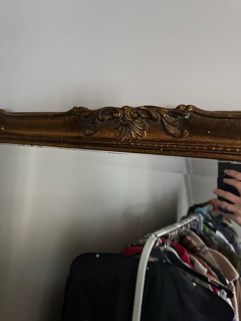 Grote vintage spiegel met gouden barok lijst, Antiek en Kunst, Ophalen, Rechthoekig, 200 cm of meer