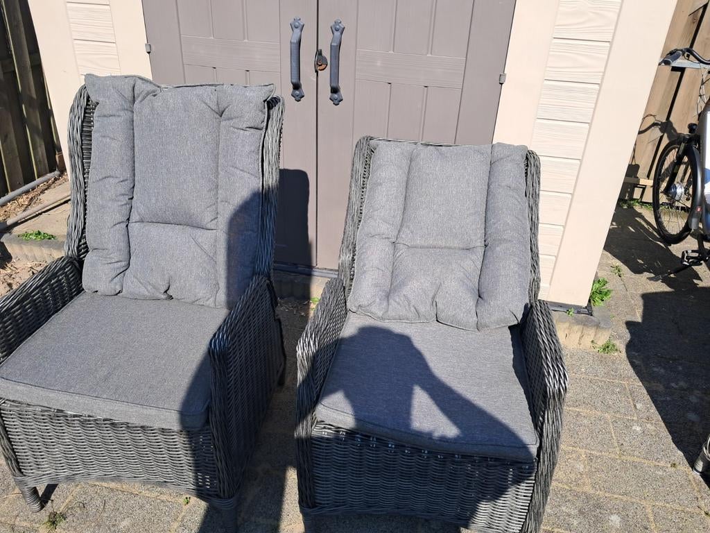 2x Garden Impressions Wicker Tuinstoelen met Kussens, Ophalen, Gebruikt, Wicker, Verstelbaar
