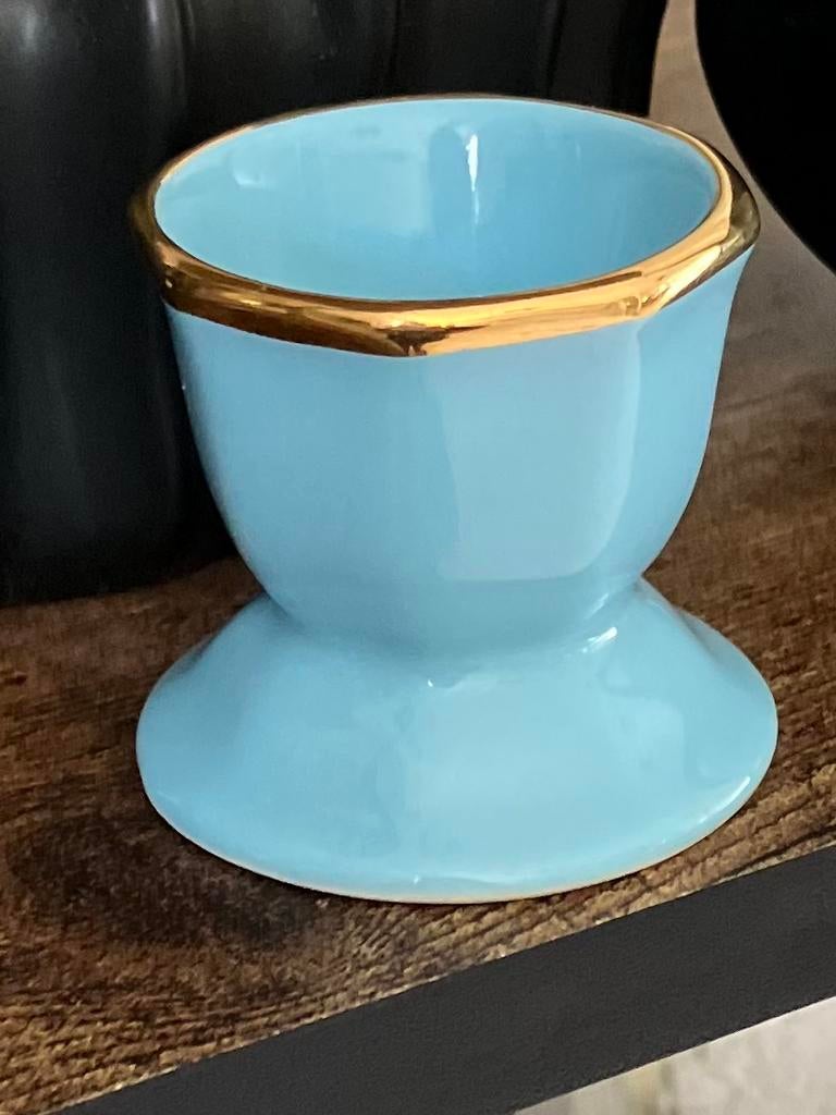 Vintage aardewerk eierdop / blauw & gouden rand, Ophalen of Verzenden