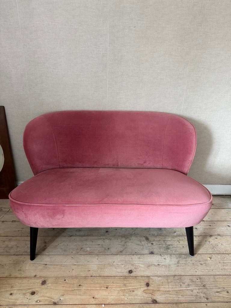 Roze velours bankje Woood, Huis en Inrichting, Ophalen, Minder dan 75 cm, Minder dan 150 cm, Stof