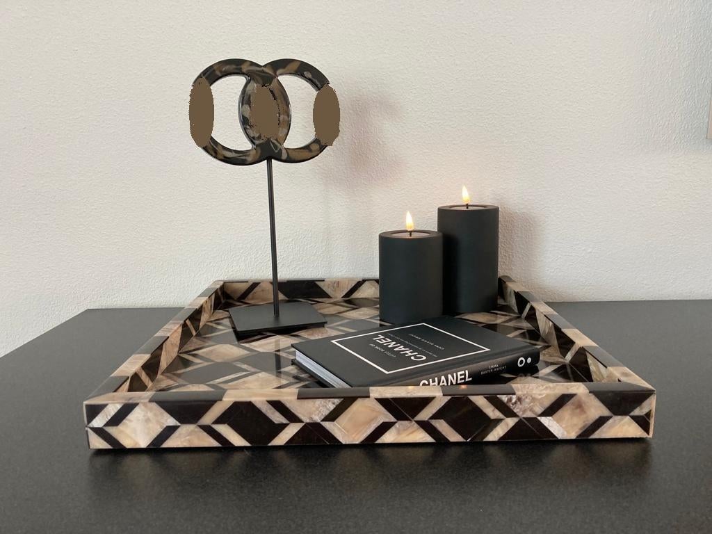 Diga Colmore deco plateau brown/gold/black 40x40 cm Nieuw!, Huis en Inrichting, Ophalen of Verzenden, Nieuw, Vierkant, Hout