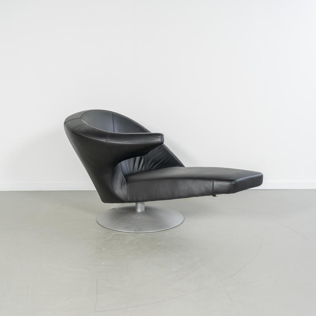 1x Leolux Parabolica Fauteuil Links Zwart Leer - Aluminium