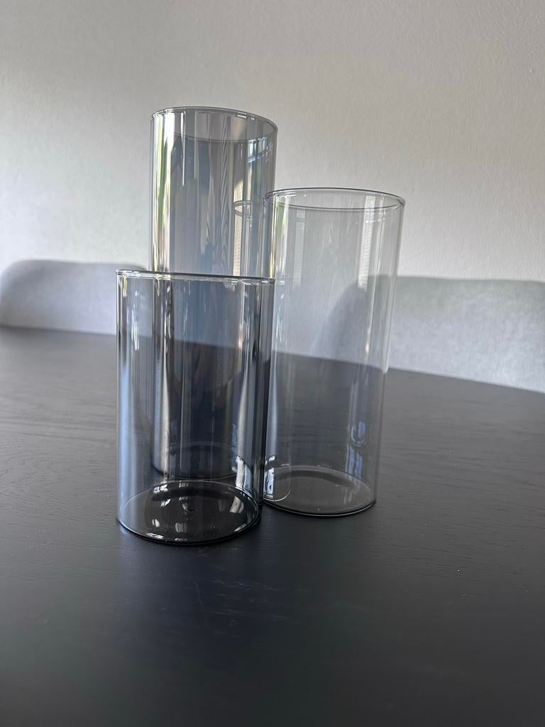 Set van 3 smoke glazen vazen - Nieuw in doos, Huis en Inrichting, Woonaccessoires | Vazen, Overige kleuren, Nieuw, Ophalen of Verzenden
