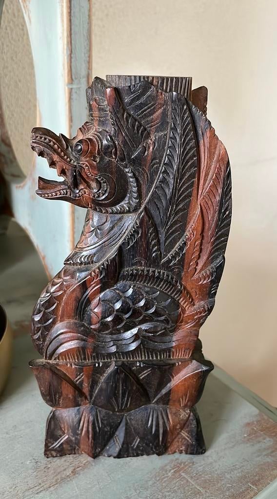Prachtige houten draak kandelaar God Garuda, Antiek en Kunst, Ophalen of Verzenden