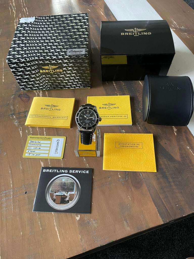 breitling superocean herritage 42mm, Leer, Staal, Breitling, Polshorloge