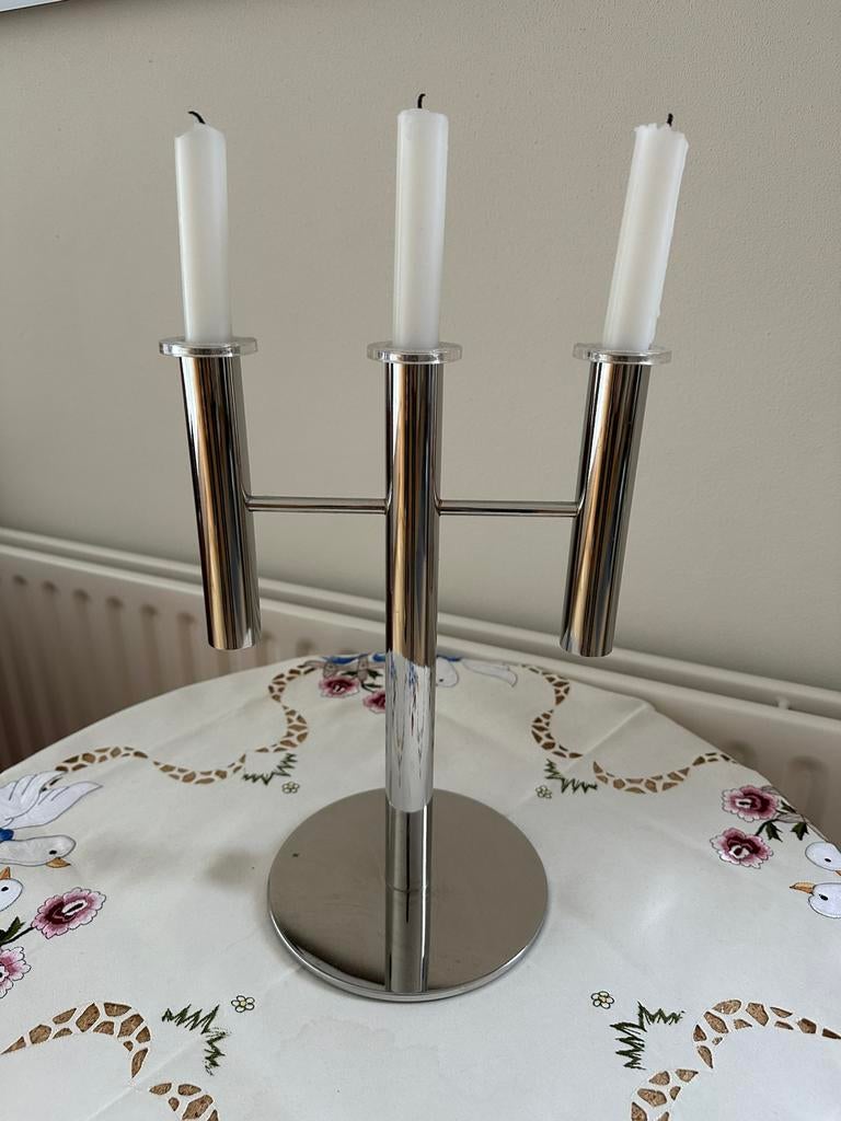 Zilveren kandelaar voor 3 kaarsen, 25 tot 50 cm, Ophalen of Verzenden, Zo goed als nieuw, Metaal