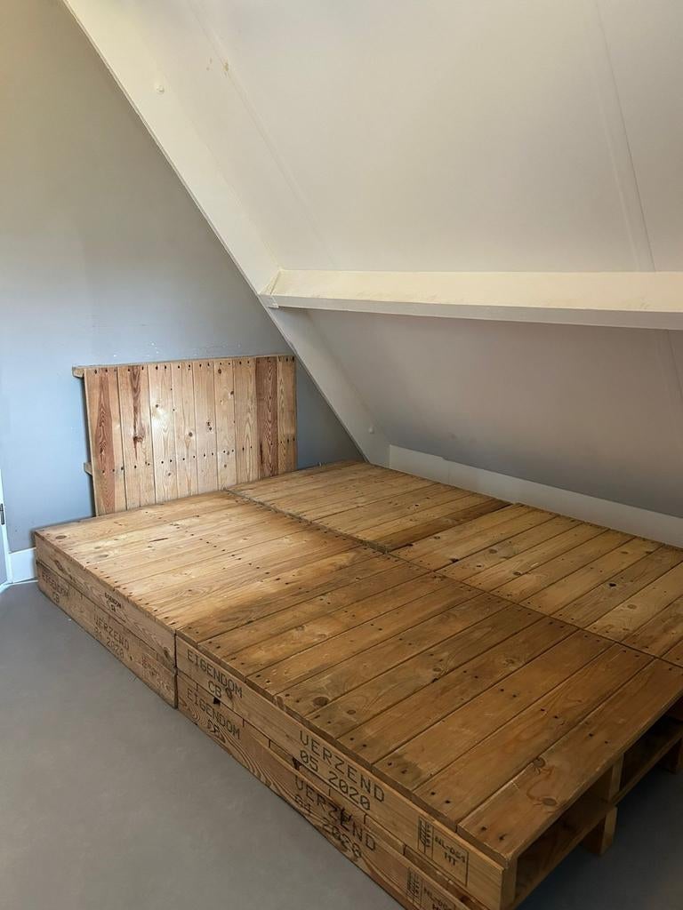 Tweepersoonsbed van pallets 160x200, Ophalen of Verzenden, Tweepersoons, Hout, 160 cm
