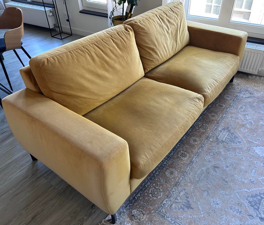 3 zits bank okergeel, Huis en Inrichting, Ophalen, Gebruikt, Tweepersoons, 75 tot 100 cm