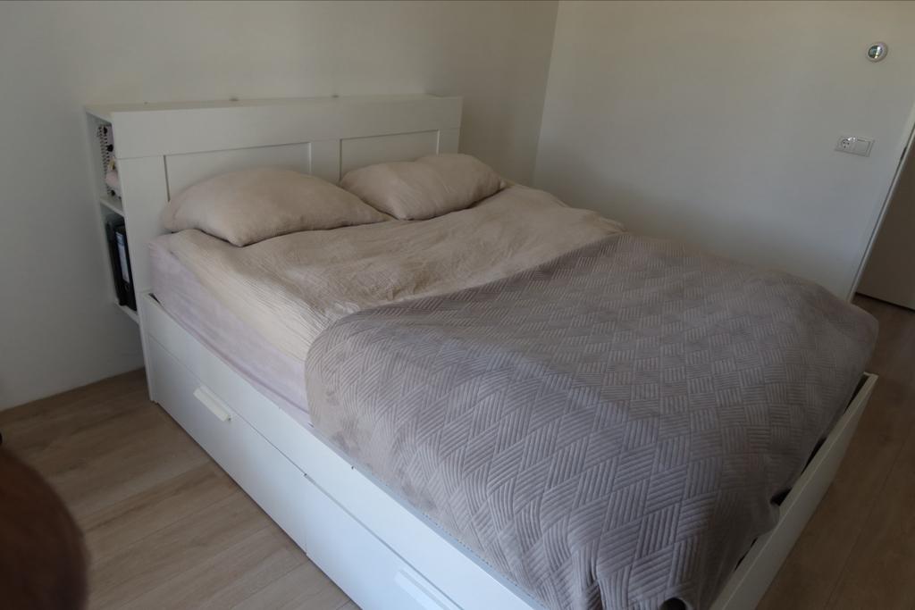 Ikea BRIMNES bed met hoofdeinde en lades, 160x200, Ophalen, Gebruikt, Wit, Tweepersoons